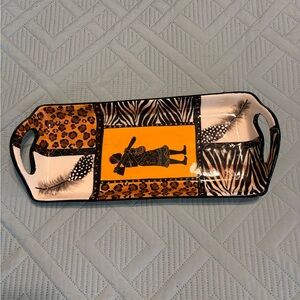 Nivek Africa Rectangular Hand Painted Ceramic Handled Serving Tray 15”